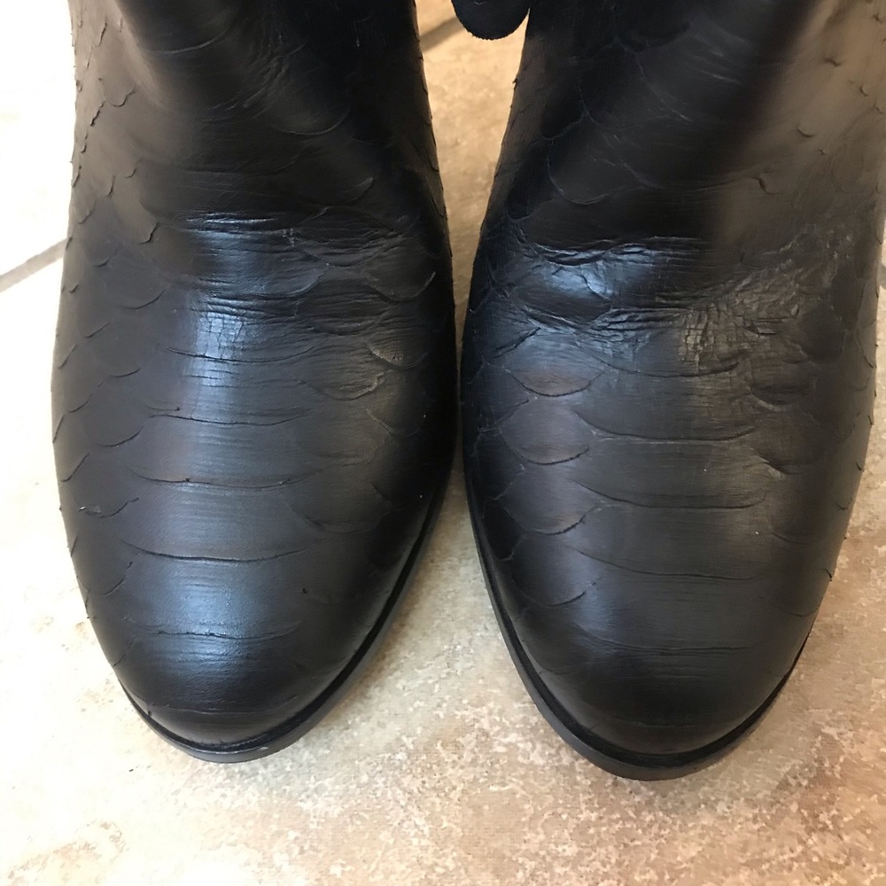 Vince Leather Black Python Heeled Boots - image 4